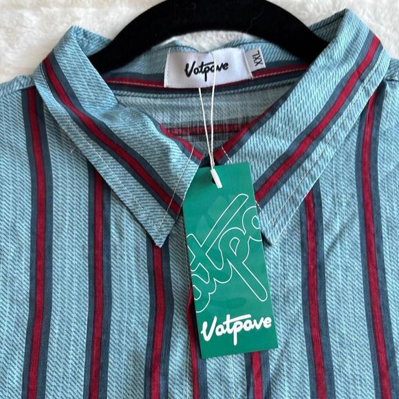 Vatpave Men’s Button Down Casual Short Sleeve Shirt Blue Red Striped XXL 2xl - Picture 4 of 6